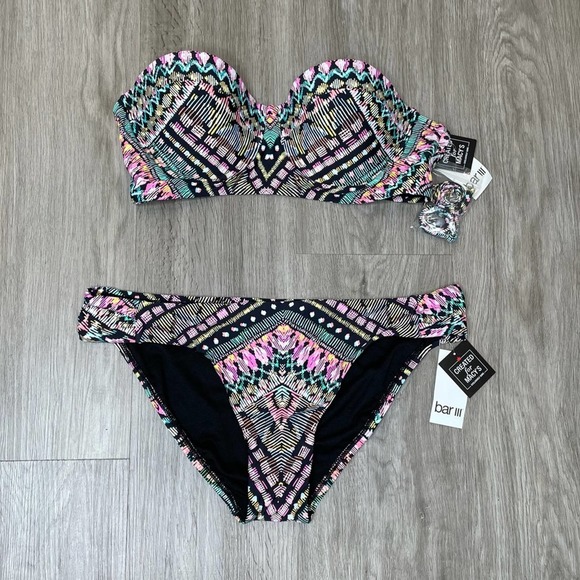 Bar III Women's Neon Tribal Removable Halter Bandeau Underwire Bikini Swim Top - Picture 3 of 3